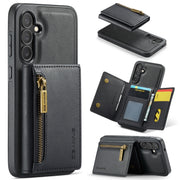 For Samsung Galaxy S24+ 5G DG.MING M5 Series Zip RFID Multi Card Detachable Leather Phone Case(Black)