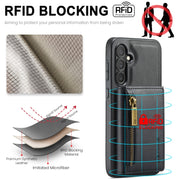 For Samsung Galaxy S24+ 5G DG.MING M5 Series Zip RFID Multi Card Detachable Leather Phone Case(Black)