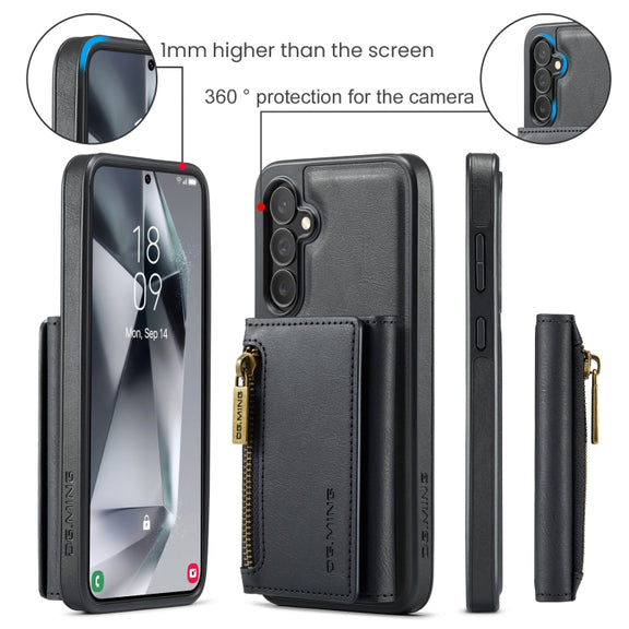 For Samsung Galaxy S24+ 5G DG.MING M5 Series Zip RFID Multi Card Detachable Leather Phone Case(Black)