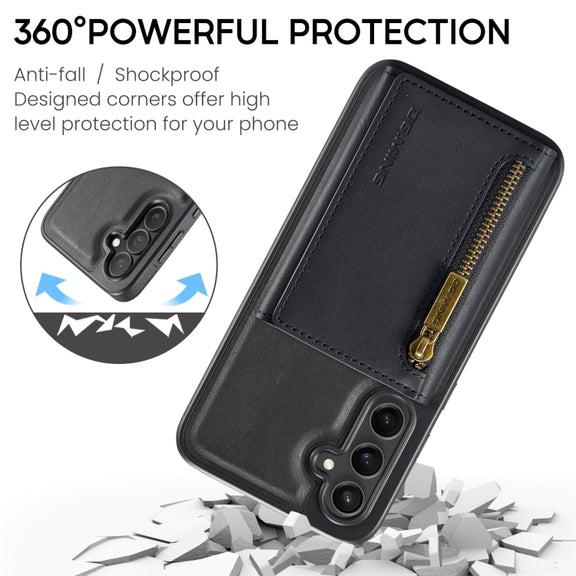 For Samsung Galaxy S24+ 5G DG.MING M5 Series Zip RFID Multi Card Detachable Leather Phone Case(Black)