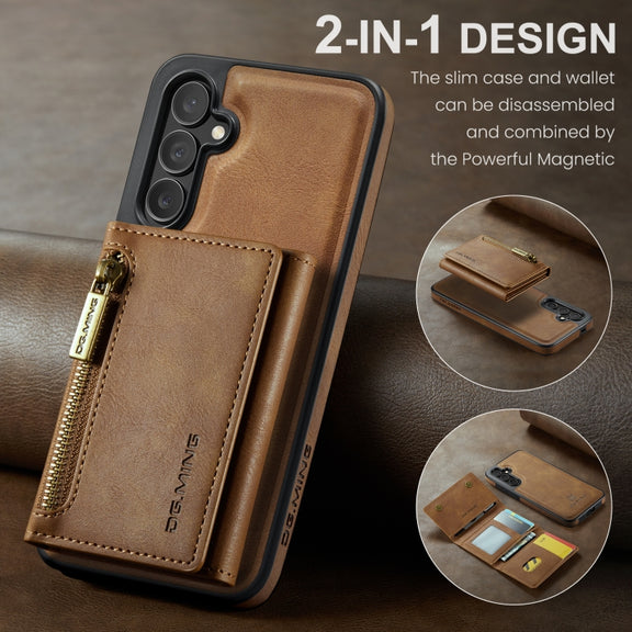 For Samsung Galaxy S24+ 5G DG.MING M5 Series Zip RFID Multi Card Detachable Leather Phone Case(Brown)