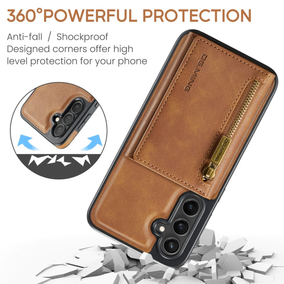 For Samsung Galaxy S24+ 5G DG.MING M5 Series Zip RFID Multi Card Detachable Leather Phone Case(Brown)