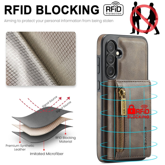 For Samsung Galaxy S24+ 5G DG.MING M5 Series Zip RFID Multi Card Detachable Leather Phone Case(Coffee)