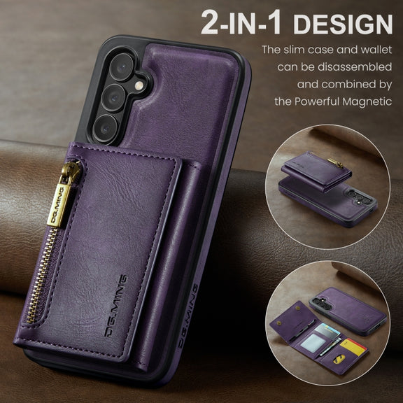 For Samsung Galaxy S24+ 5G DG.MING M5 Series Zip RFID Multi Card Detachable Leather Phone Case(Purple)