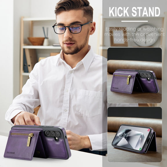 For Samsung Galaxy S24+ 5G DG.MING M5 Series Zip RFID Multi Card Detachable Leather Phone Case(Purple)