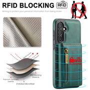 For Samsung Galaxy S24+ 5G DG.MING M5 Series Zip RFID Multi Card Detachable Leather Phone Case(Green)