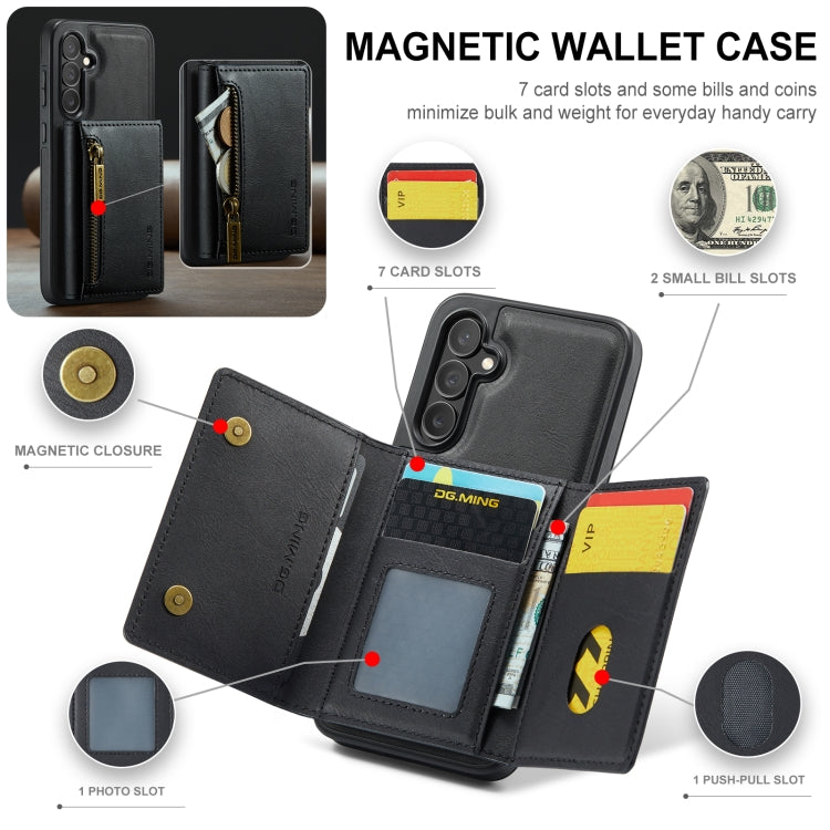 For Samsung Galaxy S24 5G DG.MING M5 Series Zip RFID Multi Card Detachable Leather Phone Case(Black)