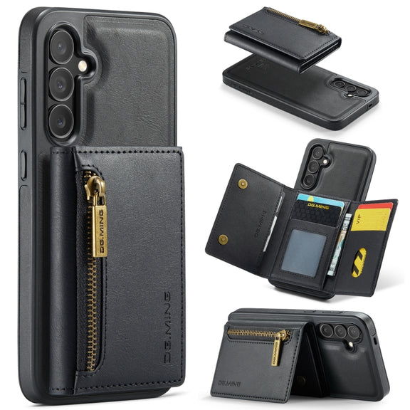 For Samsung Galaxy S24 5G DG.MING M5 Series Zip RFID Multi Card Detachable Leather Phone Case(Black)