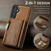 For Samsung Galaxy S24 5G DG.MING M5 Series Zip RFID Multi Card Detachable Leather Phone Case(Brown)