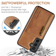 For Samsung Galaxy S24 5G DG.MING M5 Series Zip RFID Multi Card Detachable Leather Phone Case(Brown)