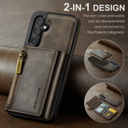 For Samsung Galaxy S24 5G DG.MING M5 Series Zip RFID Multi Card Detachable Leather Phone Case(Coffee)