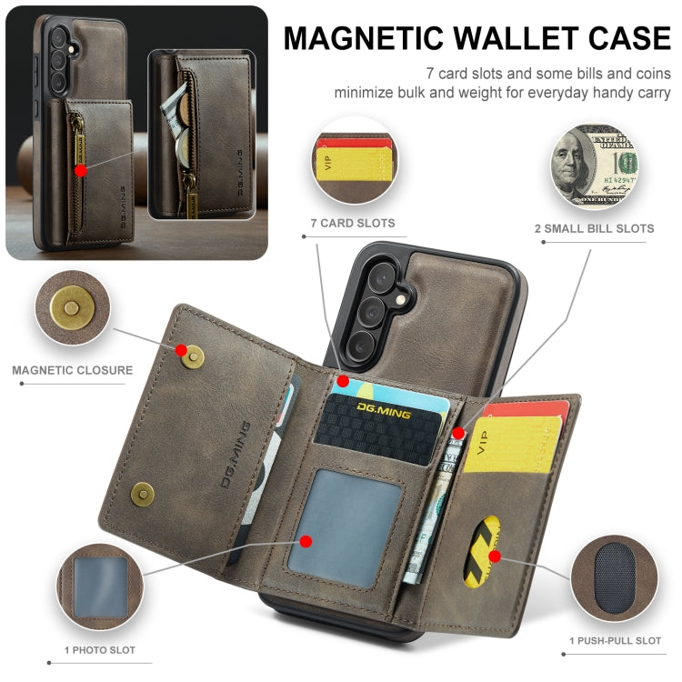 For Samsung Galaxy S24 5G DG.MING M5 Series Zip RFID Multi Card Detachable Leather Phone Case(Coffee)