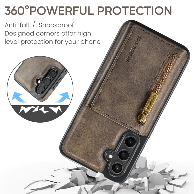 For Samsung Galaxy S24 5G DG.MING M5 Series Zip RFID Multi Card Detachable Leather Phone Case(Coffee)