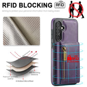 For Samsung Galaxy S24 5G DG.MING M5 Series Zip RFID Multi Card Detachable Leather Phone Case(Purple)