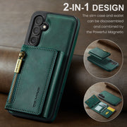 For Samsung Galaxy S24 5G DG.MING M5 Series Zip RFID Multi Card Detachable Leather Phone Case(Green)