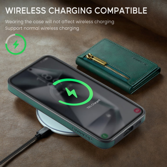 For Samsung Galaxy S24 5G DG.MING M5 Series Zip RFID Multi Card Detachable Leather Phone Case(Green)