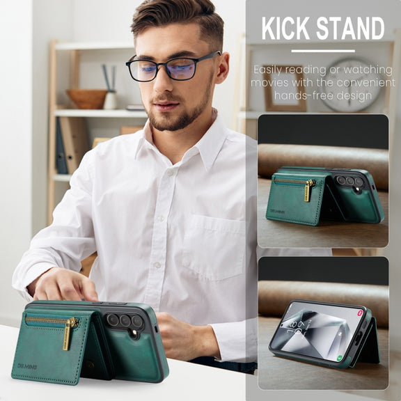 For Samsung Galaxy S24 5G DG.MING M5 Series Zip RFID Multi Card Detachable Leather Phone Case(Green)
