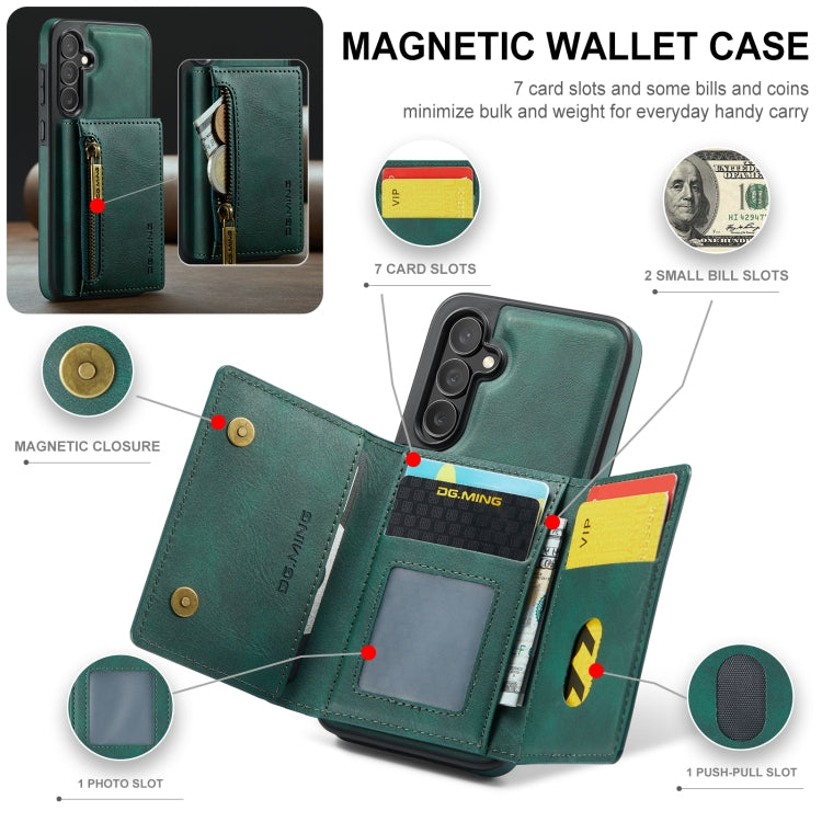 For Samsung Galaxy S24 5G DG.MING M5 Series Zip RFID Multi Card Detachable Leather Phone Case(Green)