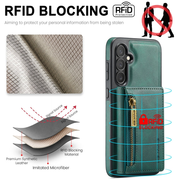 For Samsung Galaxy S24 5G DG.MING M5 Series Zip RFID Multi Card Detachable Leather Phone Case(Green)