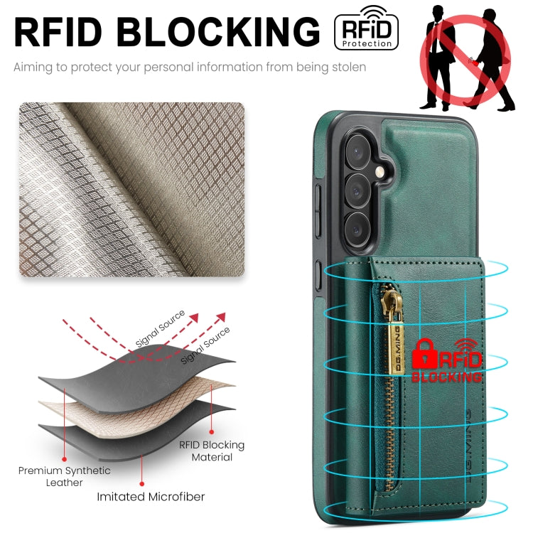 For Samsung Galaxy S24 5G DG.MING M5 Series Zip RFID Multi Card Detachable Leather Phone Case(Green)