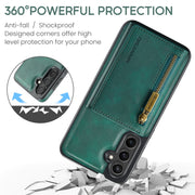 For Samsung Galaxy S24 5G DG.MING M5 Series Zip RFID Multi Card Detachable Leather Phone Case(Green)