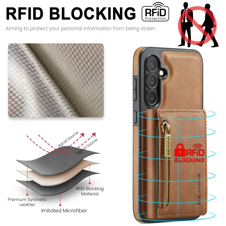 For Samsung Galaxy S24 FE 5G DG.MING M5 Series Zip RFID Multi Card Detachable Leather Phone Case(Brown) - free shipping - PMC Jewellery - Order now!