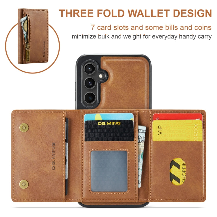 For Samsung Galaxy S24 FE 5G DG.MING M5 Series Zip RFID Multi Card Detachable Leather Phone Case(Brown) - free shipping - PMC Jewellery - Order now!