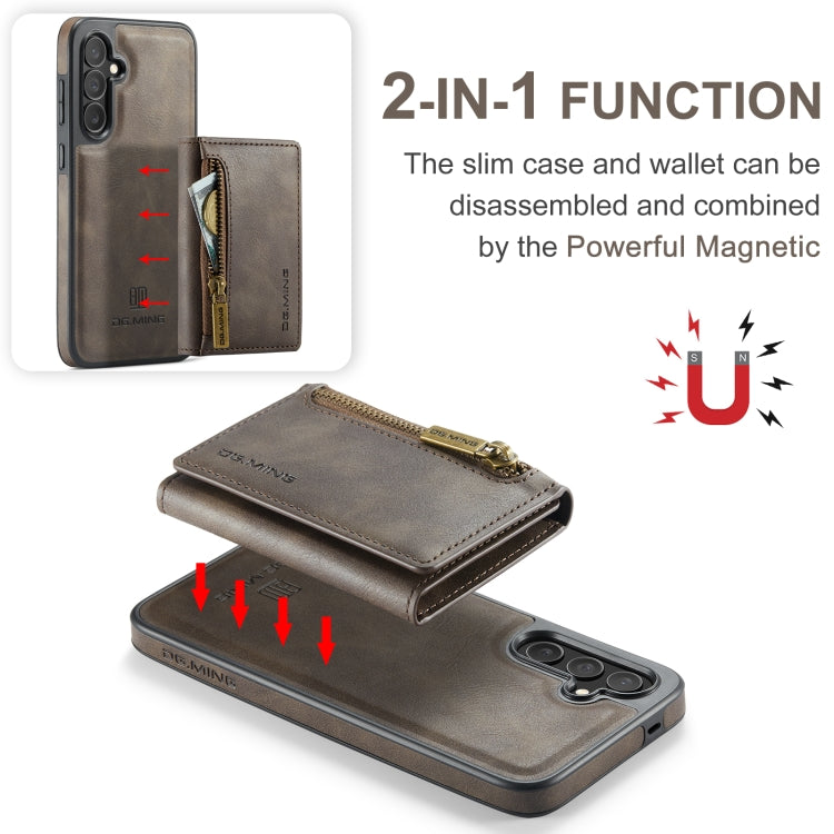 For Samsung Galaxy S24 FE 5G DG.MING M5 Series Zip RFID Multi Card Detachable Leather Phone Case(Coffee) - free shipping - PMC Jewellery - Order now!