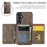For Samsung Galaxy S24 FE 5G DG.MING M5 Series Zip RFID Multi Card Detachable Leather Phone Case(Coffee)