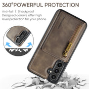 For Samsung Galaxy S24 FE 5G DG.MING M5 Series Zip RFID Multi Card Detachable Leather Phone Case(Coffee)