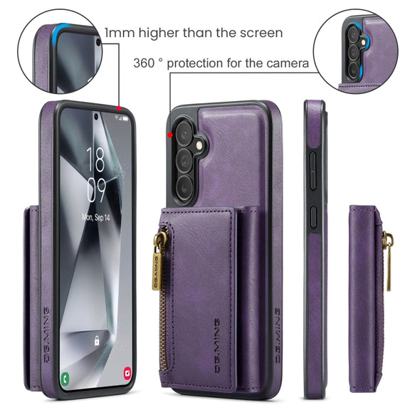 For Samsung Galaxy S24 FE 5G DG.MING M5 Series Zip RFID Multi Card Detachable Leather Phone Case(Purple)