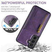 For Samsung Galaxy S24 FE 5G DG.MING M5 Series Zip RFID Multi Card Detachable Leather Phone Case(Purple)