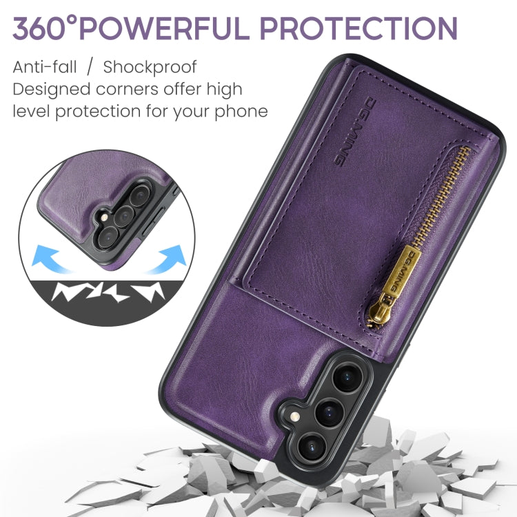 For Samsung Galaxy S24 FE 5G DG.MING M5 Series Zip RFID Multi Card Detachable Leather Phone Case(Purple)