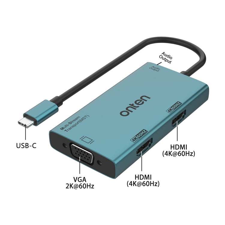 Onten M206 4K 60Hz 4 in 1 Type-C to Dual HDMI + VGA + 3.5mm Video Converter Adapter - free shipping - PMC Jewellery - Order now!