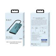 Onten M206 4K 60Hz 4 in 1 Type-C to Dual HDMI + VGA + 3.5mm Video Converter Adapter