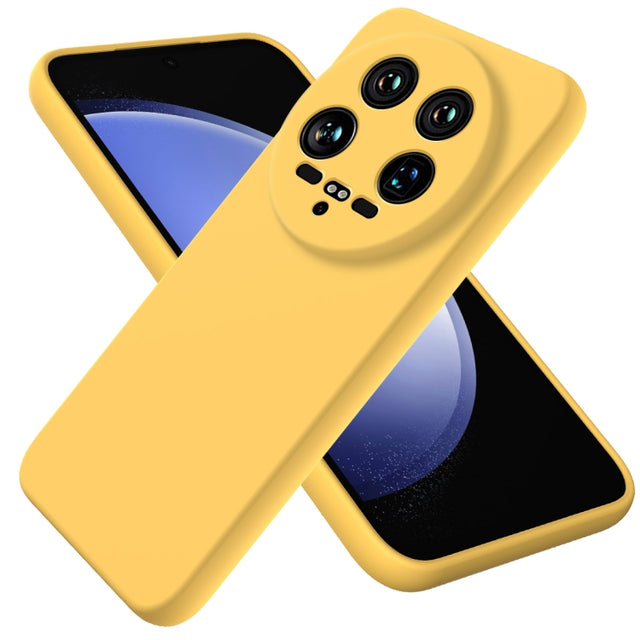 For Xiaomi 14 Ultra Solid Color Liquid Silicone Dropproof Full Coverage Phone Case(Yellow)
