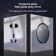 86mm Round LED Tempered Glass Switch Panel, Gray Round Glass, Style:Two Open Dual Control
