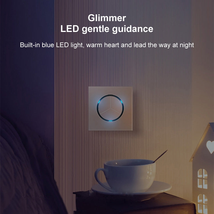 86mm Round LED Tempered Glass Switch Panel, Gray Round Glass, Style:Three Open Dual Control