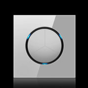 86mm Round LED Tempered Glass Switch Panel, Gray Round Glass, Style:Three Open Dual Control