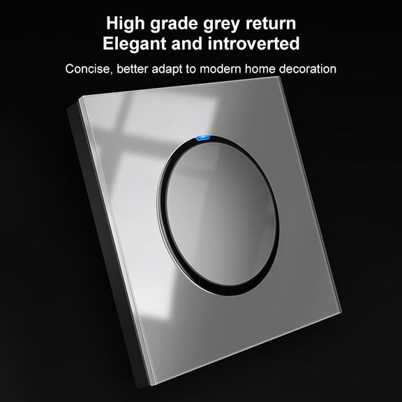86mm Round LED Tempered Glass Switch Panel, Gray Round Glass, Style:Three Open Dual Control
