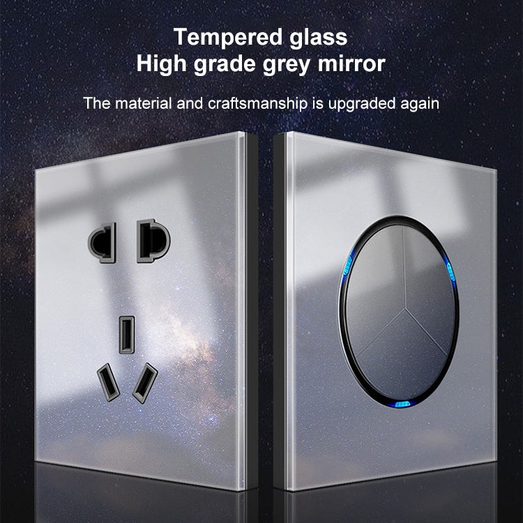 86mm Round LED Tempered Glass Switch Panel, Gray Round Glass, Style:One Open Multiple Control