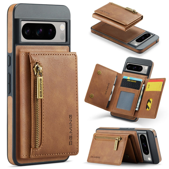For Google Pixel 8 Pro DG.MING M5 Series Zip RFID Multi Card Detachable Leather Phone Case(Brown)