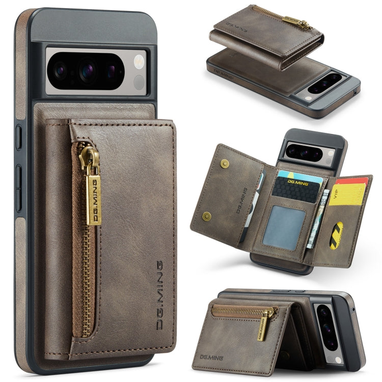 For Google Pixel 8 Pro DG.MING M5 Series Zip RFID Multi Card Detachable Leather Phone Case(Coffee) - free shipping - PMC TechLife - Order now!