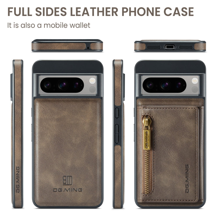 For Google Pixel 8 Pro DG.MING M5 Series Zip RFID Multi Card Detachable Leather Phone Case(Coffee) - free shipping - PMC TechLife - Order now!