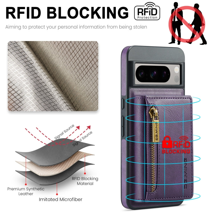 For Google Pixel 8 Pro DG.MING M5 Series Zip RFID Multi Card Detachable Leather Phone Case(Purple) - Google Cases by DG.MING | Online Shopping South Africa | PMC TechLife | Buy Now Pay Later Mobicred