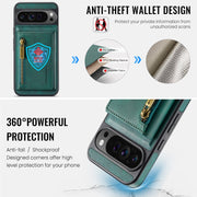For Google Pixel 9 Pro XL DG.MING M5 Series Zip RFID Multi Card Detachable Leather Phone Case(Green)