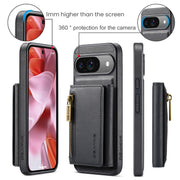 For Google Pixel 9 / 9 Pro DG.MING M5 Series Zip RFID Multi Card Detachable Leather Phone Case(Black)