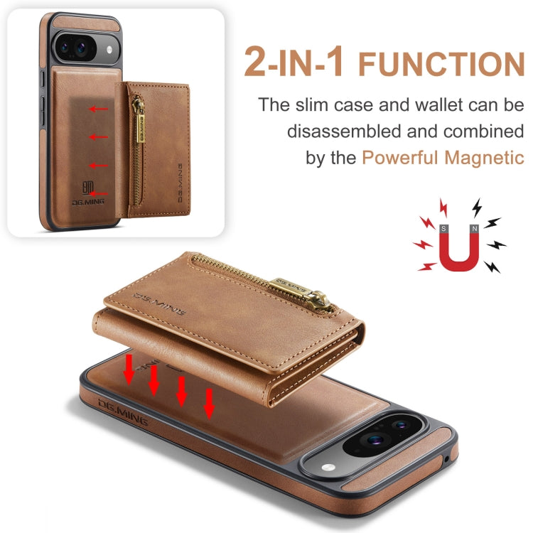 For Google Pixel 9 / 9 Pro DG.MING M5 Series Zip RFID Multi Card Detachable Leather Phone Case(Brown) - free shipping - PMC Jewellery - Order now!