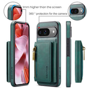 For Google Pixel 9 / 9 Pro DG.MING M5 Series Zip RFID Multi Card Detachable Leather Phone Case(Green)