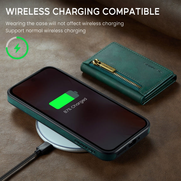 For Google Pixel 9 / 9 Pro DG.MING M5 Series Zip RFID Multi Card Detachable Leather Phone Case(Green)